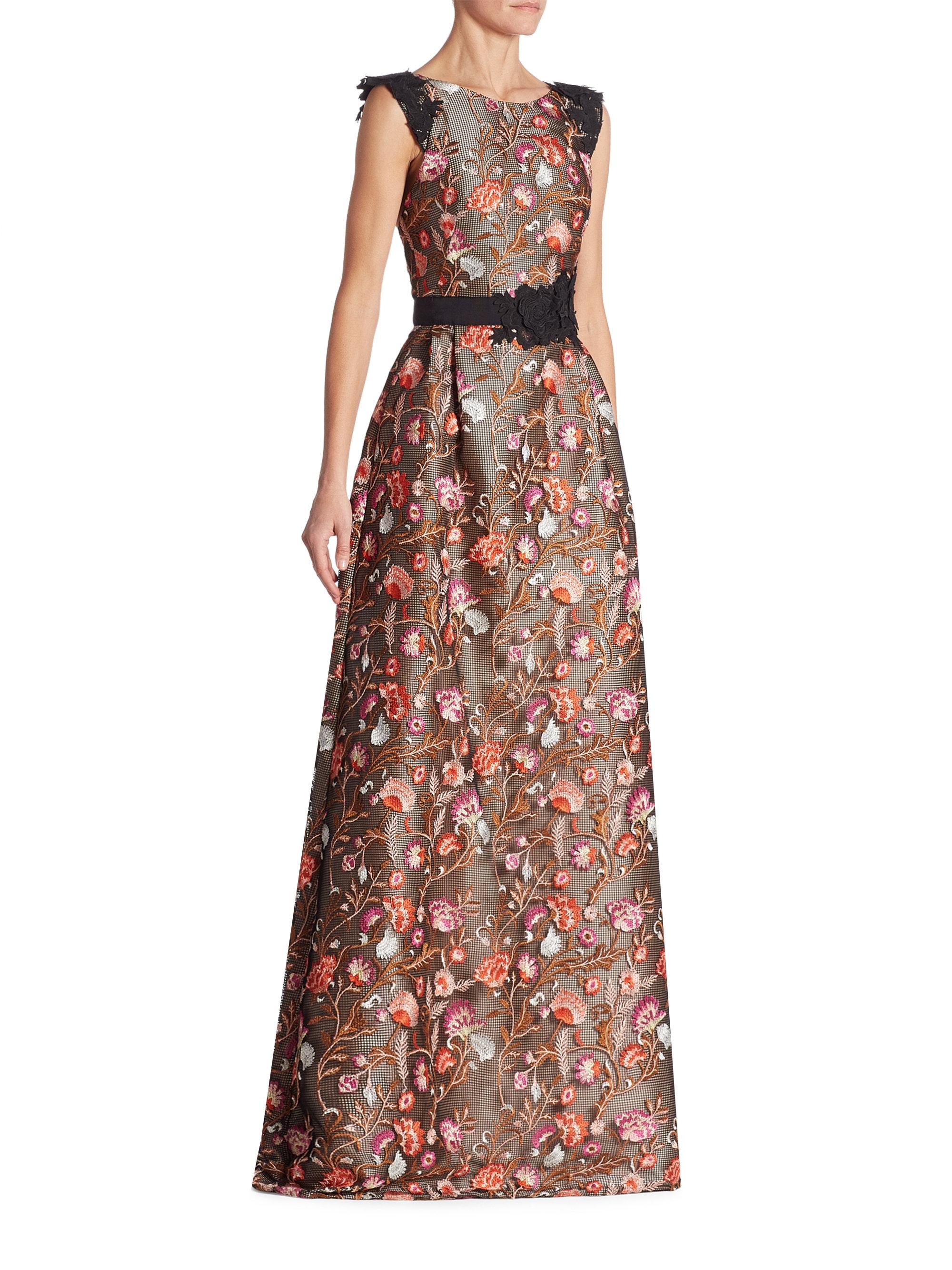 ml monique lhuillier floral embroidered gown